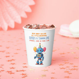 Gobelets En Papier thème robot avec aquarelle ballons