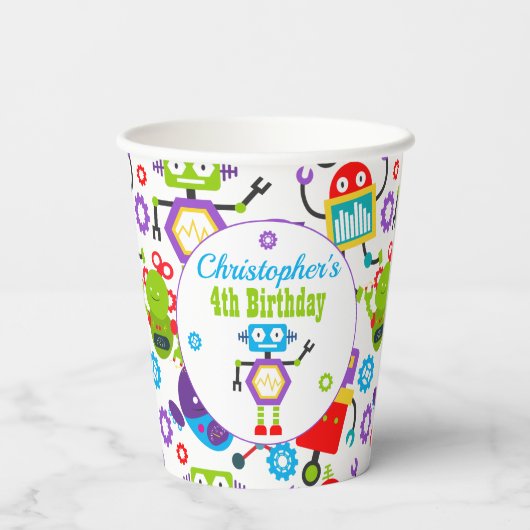 Gobelets En Papier Thème Robot mignonne Anniversaire (Verso)