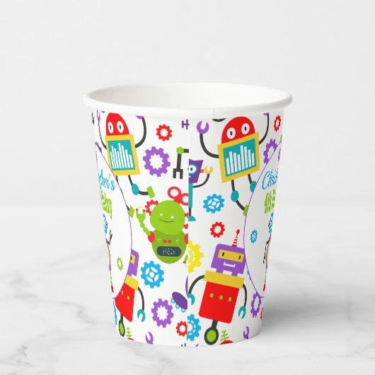 Gobelets En Papier Thème Robot mignonne Anniversaire (Droite)