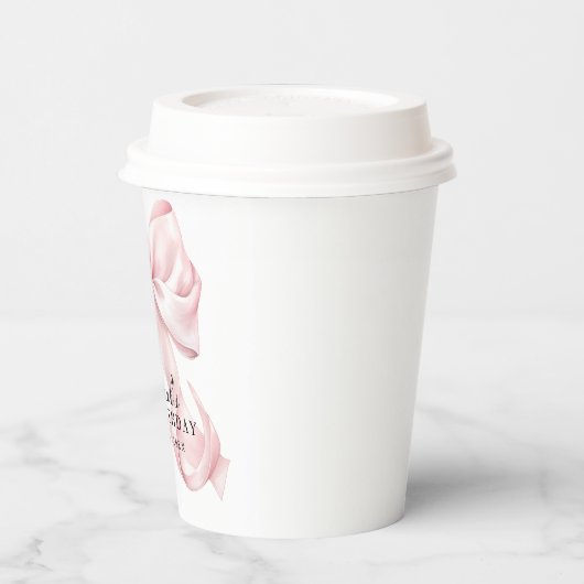 Gobelets En Papier Thème Ruban Coquette Rose Bow (Gauche)