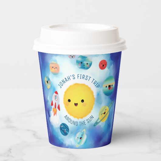 Gobelets En Papier Thème spatial Révolution spatiale 1er anniversaire (Recto)