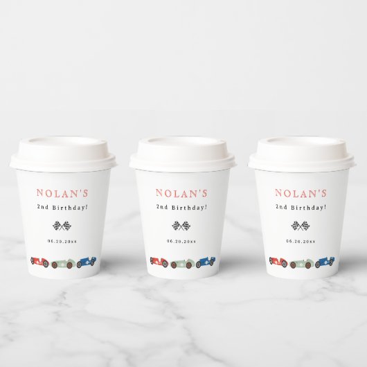 Gobelets En Papier Thème Voiture Race Rétro Anniversaire (Multi)