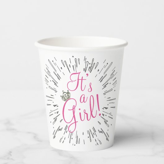 Gobelets En Papier Tiara "C’est une fille !" Baby shower (Recto)