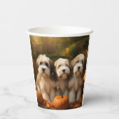 Gobelets En Papier Tibétain Terrier Chiot Automne Citrouille délice (Verso)