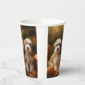 Gobelets En Papier Tibétain Terrier Chiot Automne Citrouille délice (Gauche)
