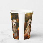Gobelets En Papier Tibétain Terrier Chiot Automne Citrouille délice (Droite)