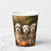 Gobelets En Papier Tibétain Terrier Chiot Automne Citrouille délice (Recto)