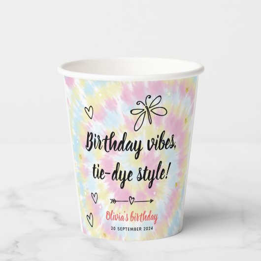 Gobelets En Papier Tie Dye fête d'anniversaire (Verso)