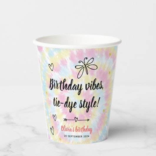 Gobelets En Papier Tie Dye fête d'anniversaire (Recto)