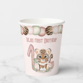 Gobelets En Papier Tiger Girl rose 1er anniversaire Safari Thème (Verso)