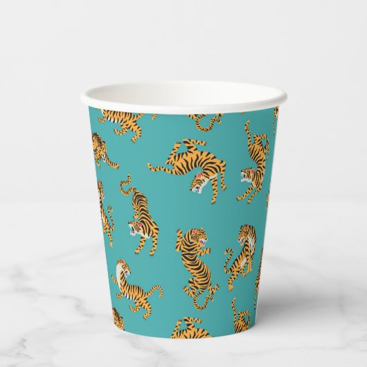 Gobelets En Papier Tiger sur Motif Turquoise (Verso)