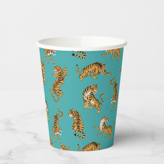 Gobelets En Papier Tiger sur Motif Turquoise (Gauche)