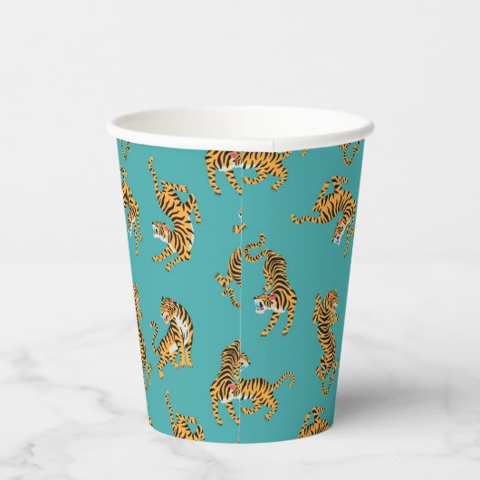 Gobelets En Papier Tiger sur Motif Turquoise (Droite)
