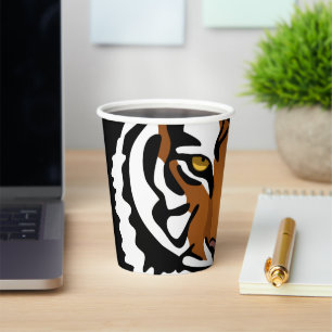 Gobelets En Papier Tigre, chat sauvage sur noir
