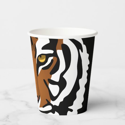 Gobelets En Papier Tigre, chat sauvage sur noir (Verso)