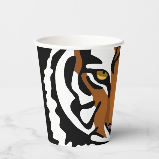 Gobelets En Papier Tigre, chat sauvage sur noir (Recto)