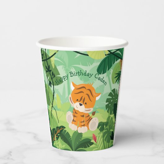 Gobelets En Papier Tigre mignonne Anniversaire Fête Personnalisé Enfa (Verso)