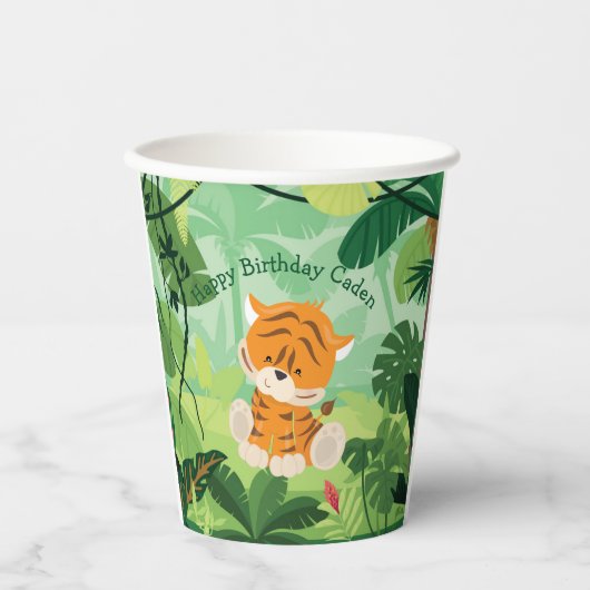 Gobelets En Papier Tigre mignonne Anniversaire Fête Personnalisé Enfa (Recto)