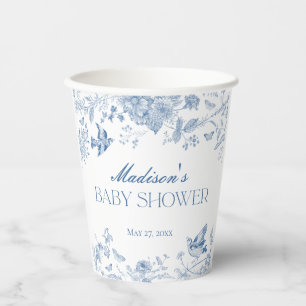 Gobelets En Papier Toile Bleue De Jouy Baby shower Floral Vintage