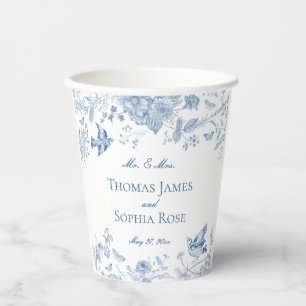 Gobelets En Papier Toile Bleue De Jouy Vintage Mariage Floral