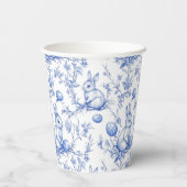 Gobelets En Papier Toile De Jouy Bleu Bunny Pâques (Verso)