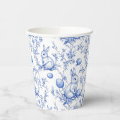 Gobelets En Papier Toile De Jouy Bleu Bunny Pâques (Gauche)