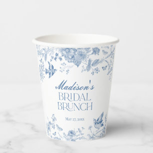 Gobelets En Papier Toile de Jouy Bleue Vintage Brunch Floral de Marié