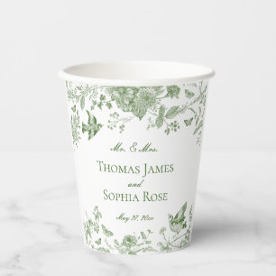 Gobelets En Papier Toile Verte De Jouy Vintage Mariage Floral