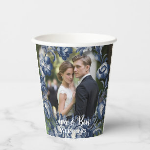 Gobelets En Papier Toile Vintage bleu Mariage Floral