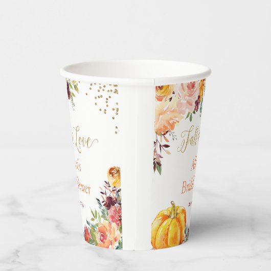 Gobelets En Papier Tomber dans l'amour | Fête des mariées Florale d'a (Droite)