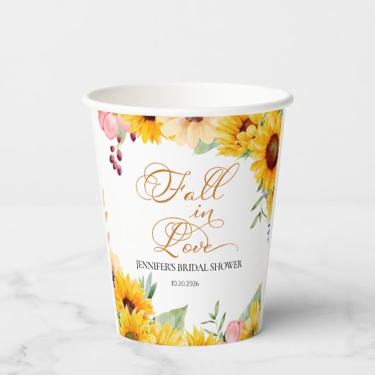 Gobelets En Papier Tomber dans l'amour | Fête des mariées tournesol (Verso)