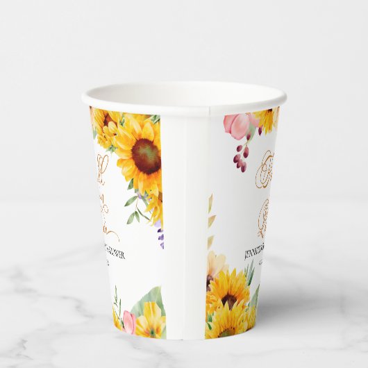 Gobelets En Papier Tomber dans l'amour | Fête des mariées tournesol (Droite)