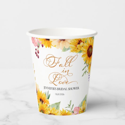 Gobelets En Papier Tomber dans l'amour | Fête des mariées tournesol (Recto)