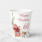 Gobelets En Papier Tons de rose blanc Peony Flower Joyeux anniversair (Recto)