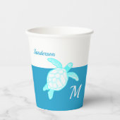 Gobelets En Papier Tortue côtière bleu Turquoise blanc acrylique (Recto)