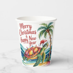 Gobelets En Papier Tortue de Noël au paradis