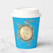 Gobelets En Papier Tortue sur bleu Anniversaire Customisée (Recto)