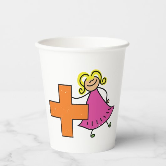 Gobelets En Papier Touche mignonne fille avec signe plus (Recto)