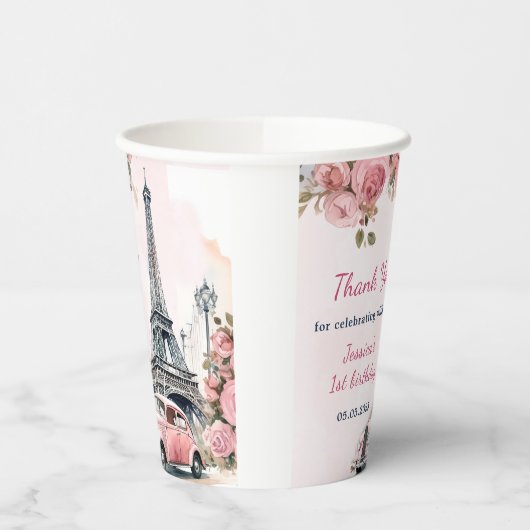 Gobelets En Papier Tour Eiffel Florale Paris 1er Anniversaire Tasses (Gauche)
