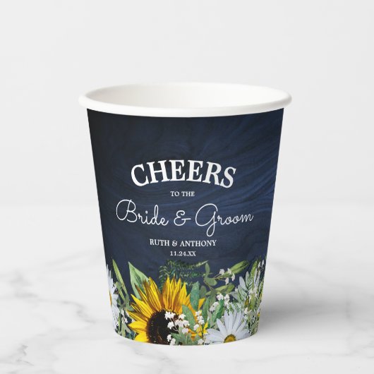 Gobelets En Papier Tournesol bleu de la marine russe|Daisy (Recto)