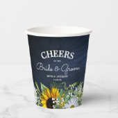 Gobelets En Papier Tournesol bleu marine rustique|Daisy  (Recto)