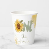 Gobelets En Papier Tournesol d'aquarelle premier anniversaire (Recto)