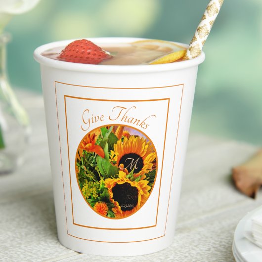 Gobelets En Papier Tournesol Rustique Automne Donner Merci Monogramme