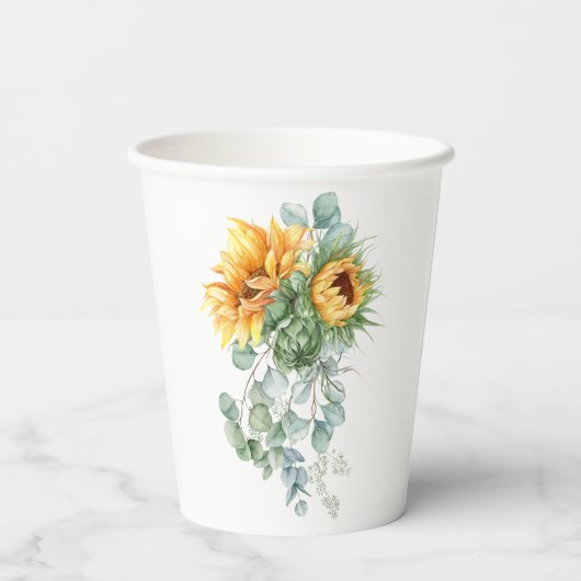 Gobelets En Papier Tournesol rustique Eucalyptus Fête des mariées ver (Verso)