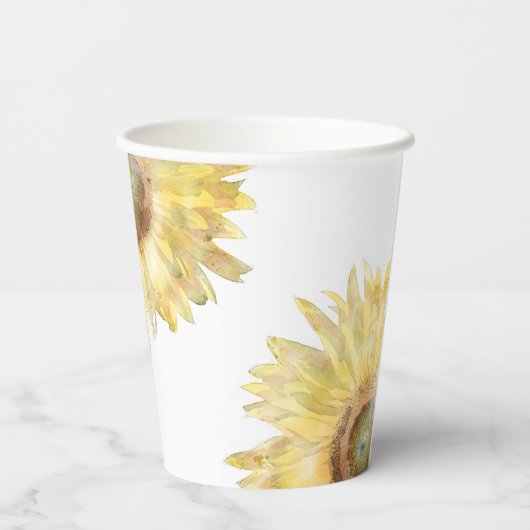 Gobelets En Papier Tournesols Jaunes Aquarelle Mariage (Verso)