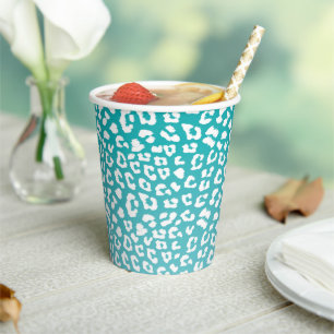 Gobelets En Papier Tourquoise Leopard Patters
