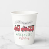 Gobelets En Papier Tous à bord du train à vapeur de Noël Anniversaire (Recto)