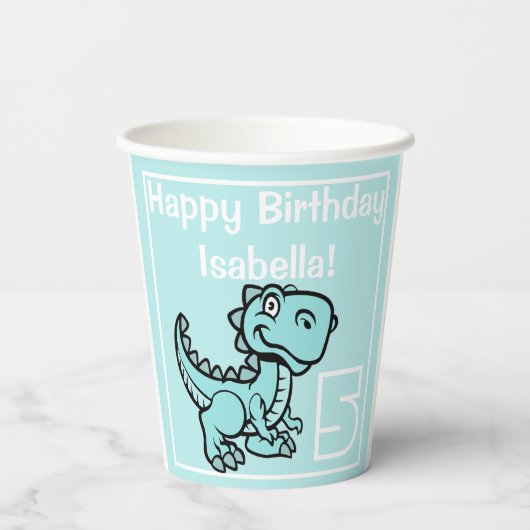 Gobelets En Papier Tout âge Turquoise T Rex Dinosaur Anniversaire (Verso)