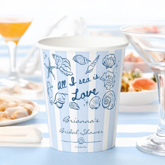 Gobelets En Papier Tout ce que je vois en mer est de l'amour coquilla