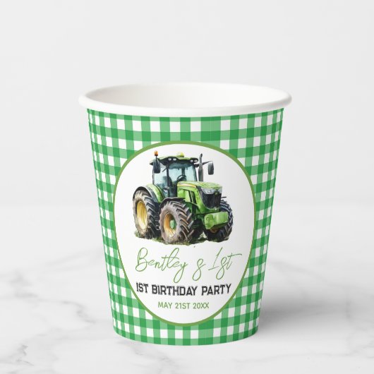 Gobelets En Papier Tracteur 1er anniversaire Fun Farm (Recto)